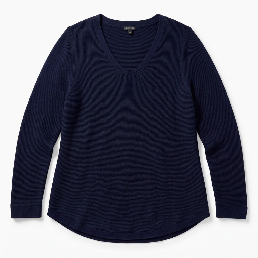 Talbots 2X Navy Blue Ribbed V-Neck Sweater Womens Preppy Pullover